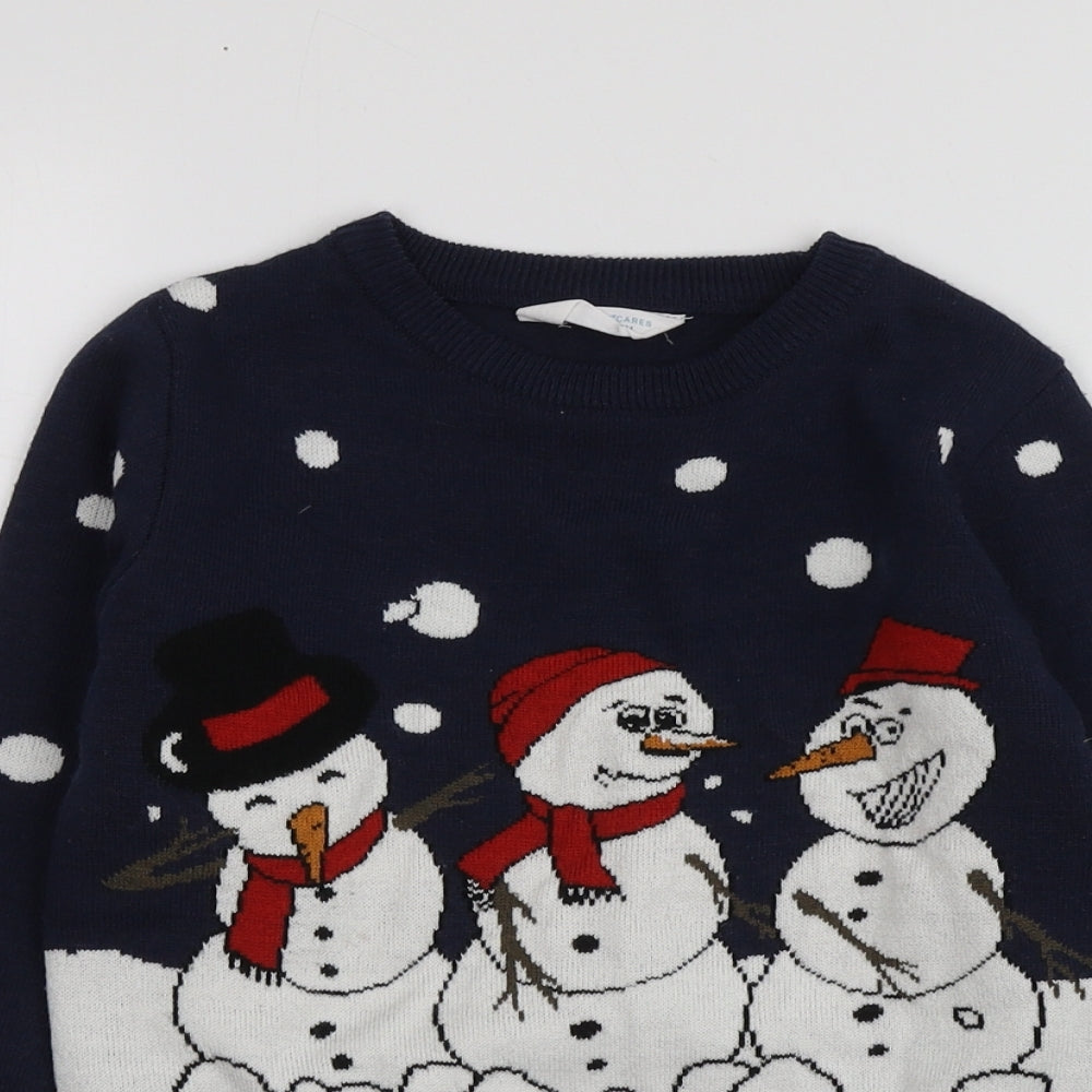 Primark Boys Blue Round Neck Geometric Acrylic Pullover Jumper Size 7-8 Years   - Santa Jumper