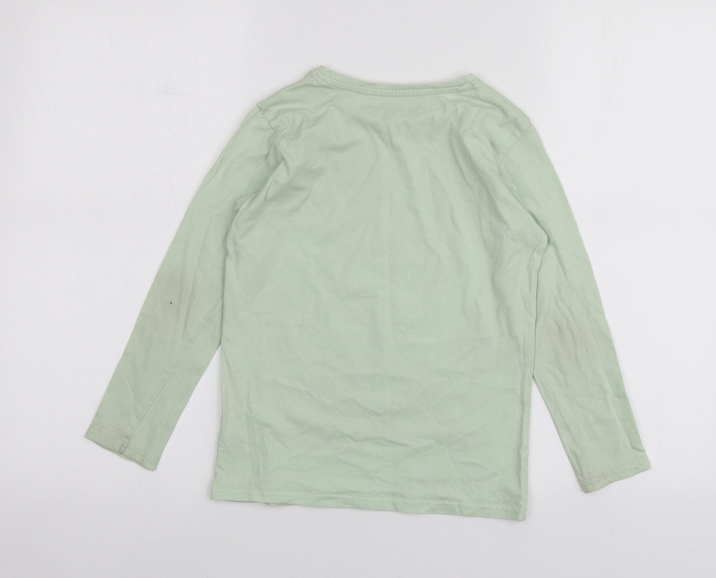 Dunnes Stores Boys Green Geometric Cotton Basic T-Shirt Size 7-8 Years Round Neck