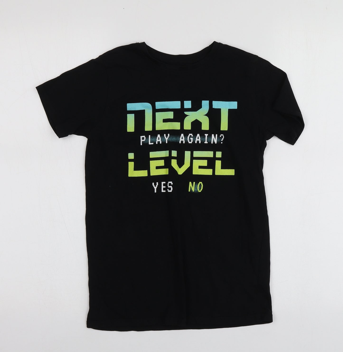 Dunnes Stores Boys Black Geometric Cotton Basic T-Shirt Size 9-10 Years Round Neck