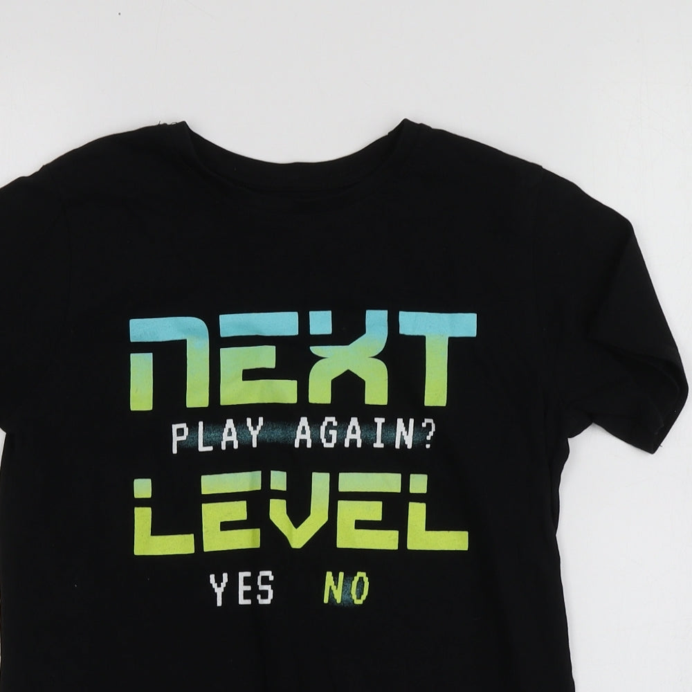 Dunnes Stores Boys Black Geometric Cotton Basic T-Shirt Size 9-10 Years Round Neck