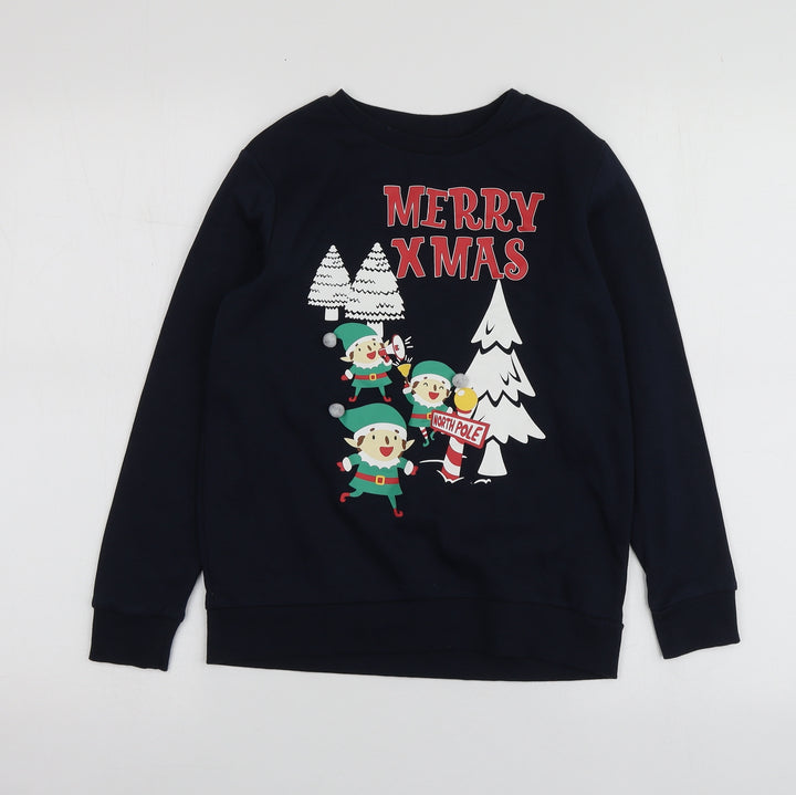 Dunnes Stores Boys Blue Geometric Cotton Pullover Sweatshirt Size 8-9 Years   - Santa Hoodie