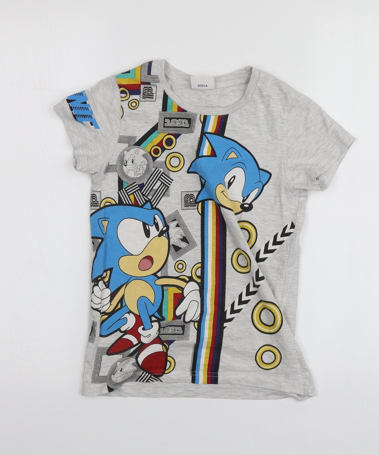 Sonic Boys Grey Geometric Cotton Basic T-Shirt Size 9 Years Round Neck