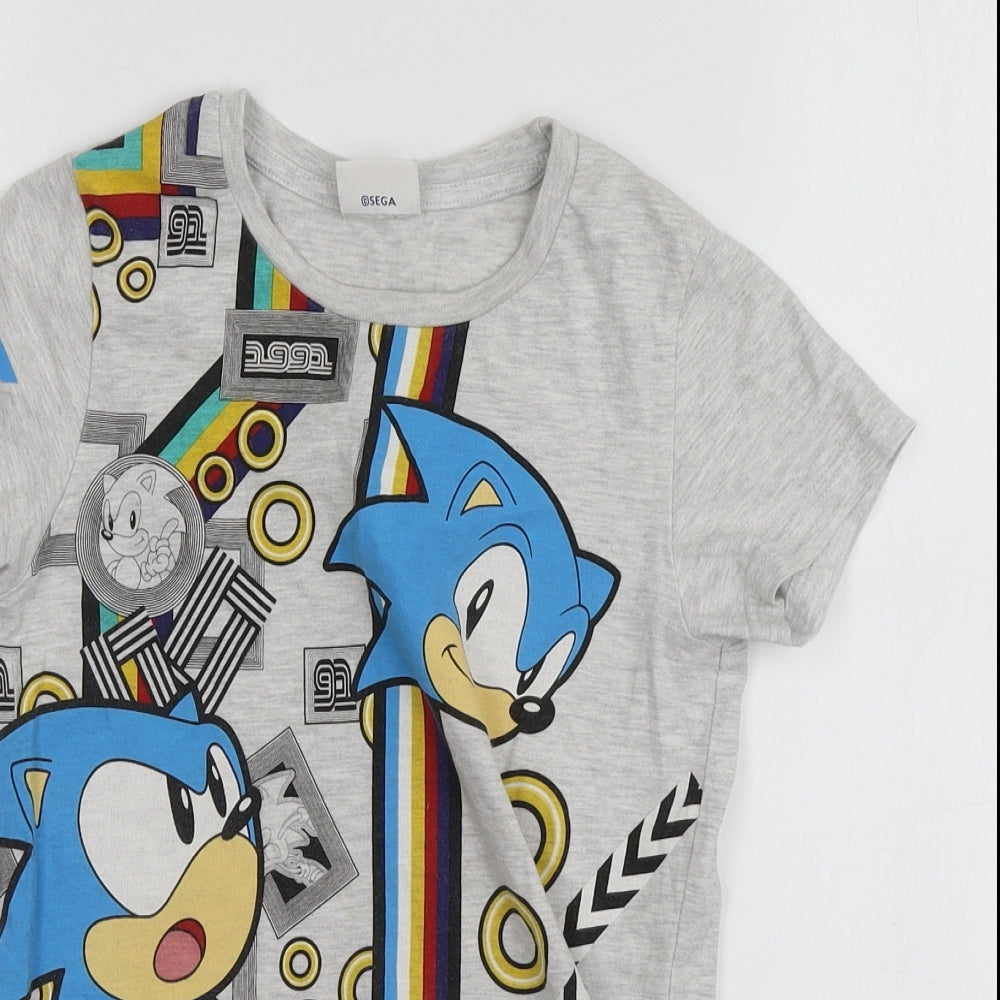 Sonic Boys Grey Geometric Cotton Basic T-Shirt Size 9 Years Round Neck