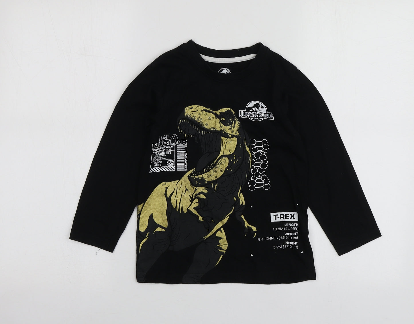 Jurassic World Boys Black Geometric Cotton Basic T-Shirt Size 7 Years Round Neck