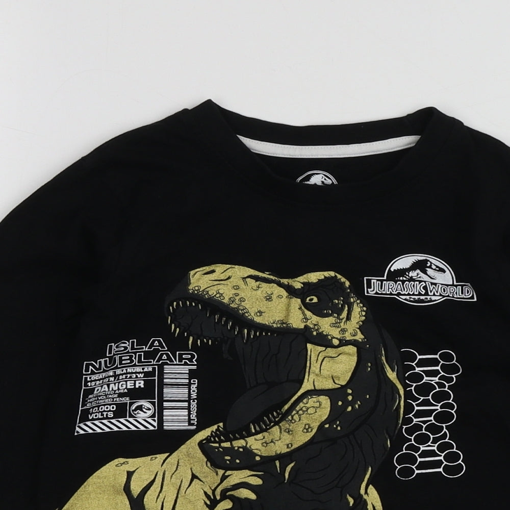 Jurassic World Boys Black Geometric Cotton Basic T-Shirt Size 7 Years Round Neck