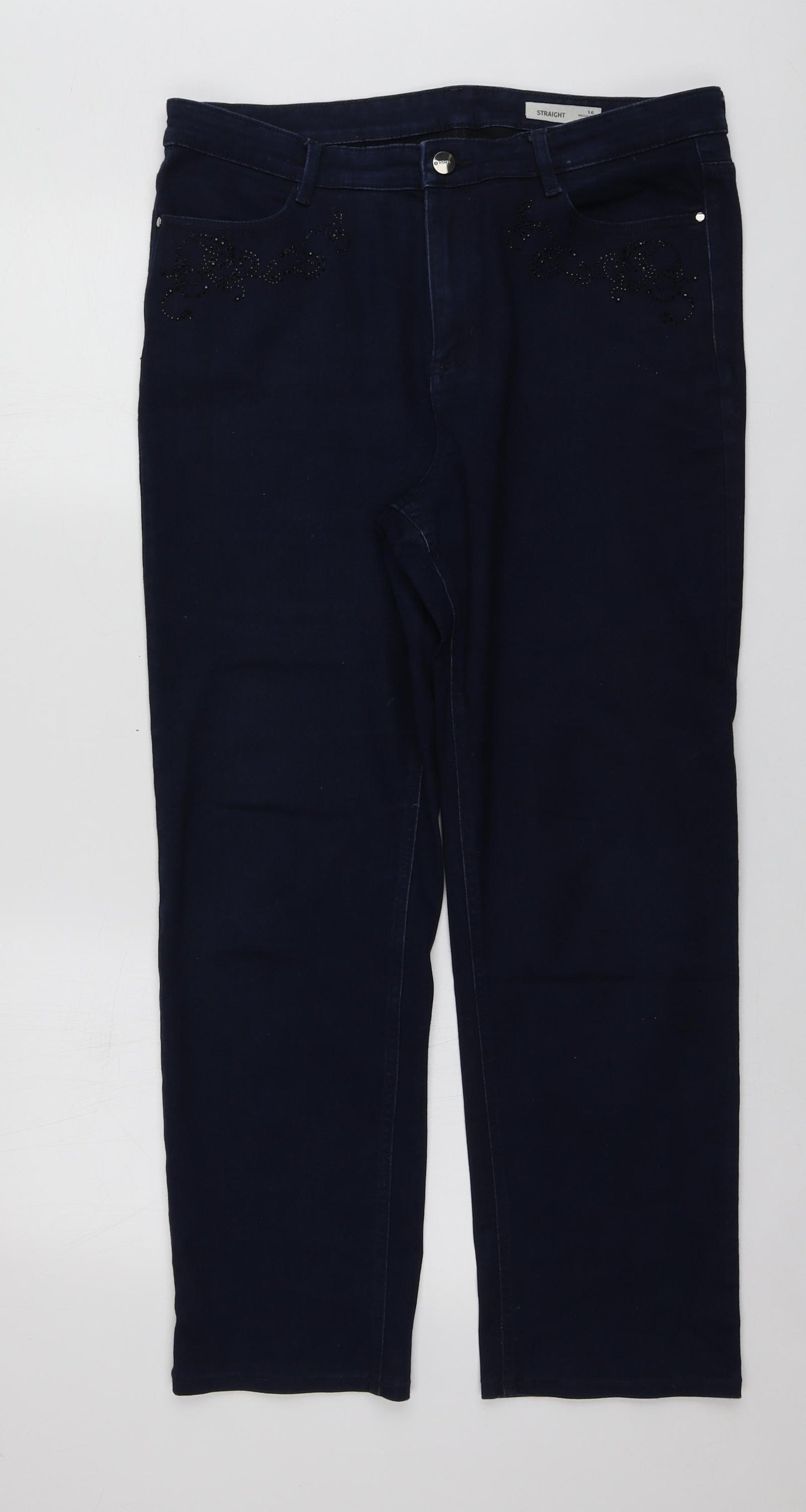 M&S Womens Blue  Cotton Straight Jeans Size 16 L27 in Regular