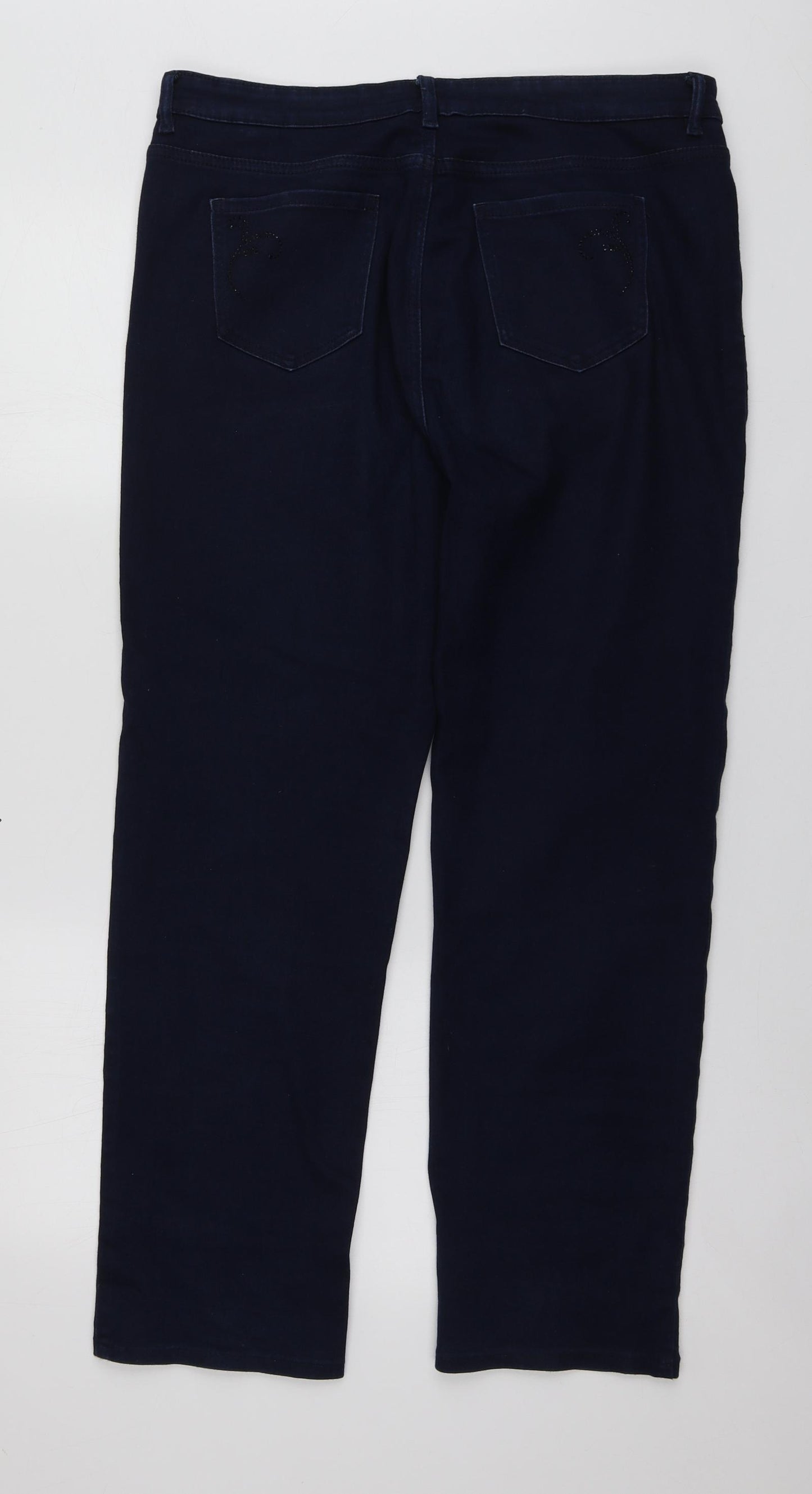 M&S Womens Blue  Cotton Straight Jeans Size 16 L27 in Regular
