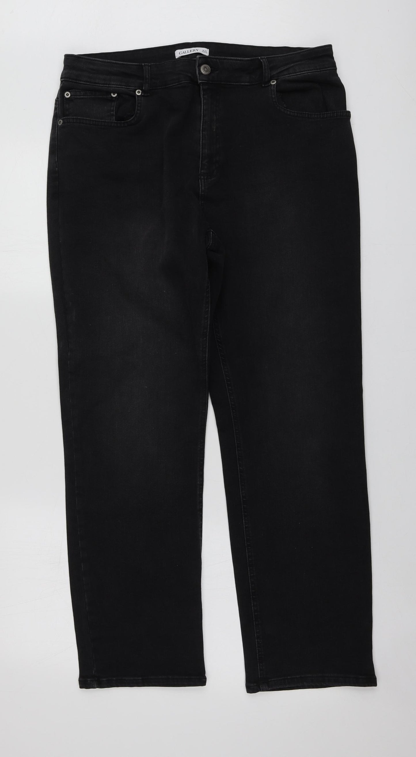 Gallery Womens Black  Cotton Straight Jeans Size 16 L28 in Regular