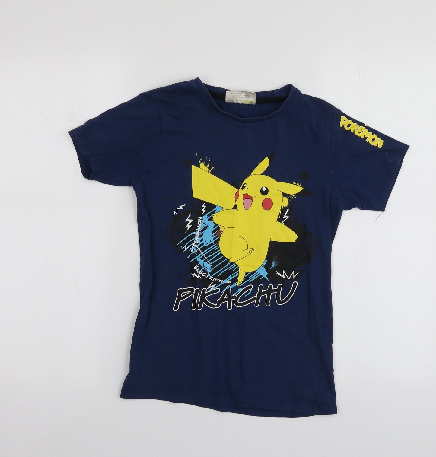 Pepeco Boys Blue Geometric Cotton Basic T-Shirt Size 9-10 Years Round Neck