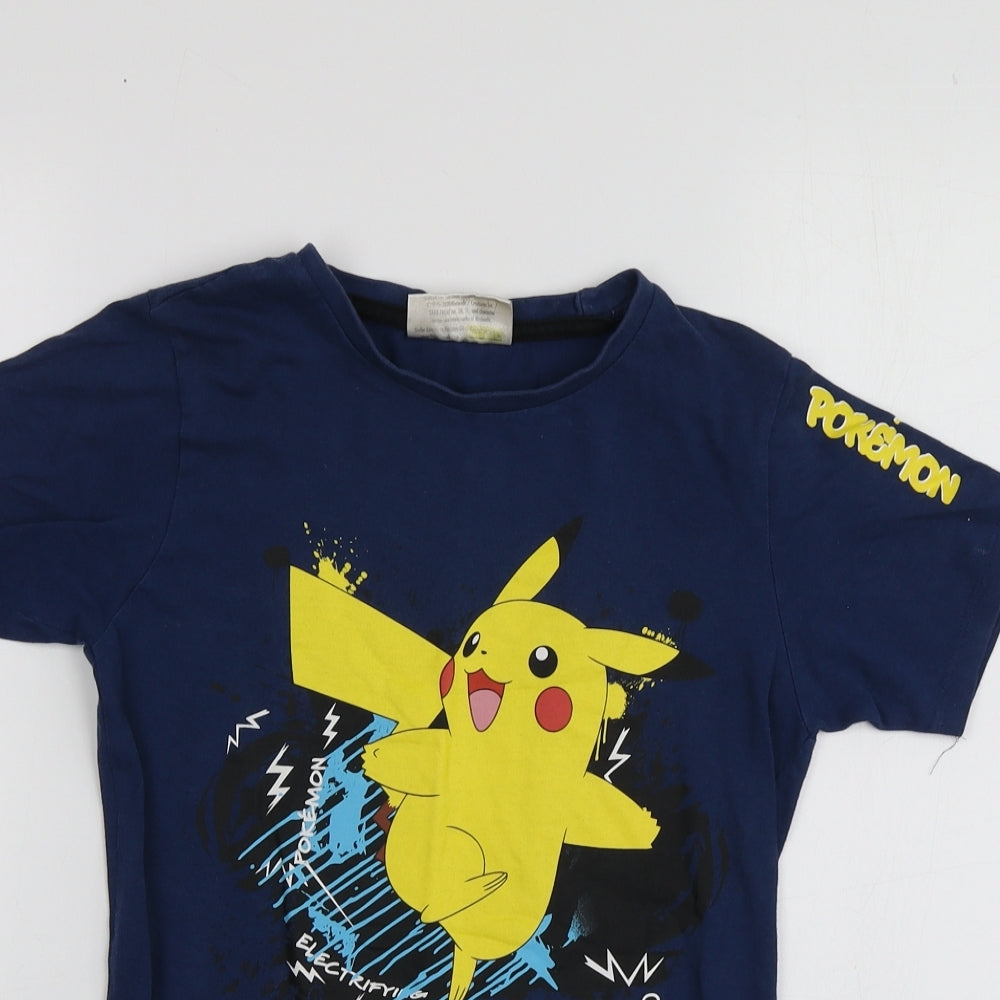 Pepeco Boys Blue Geometric Cotton Basic T-Shirt Size 9-10 Years Round Neck