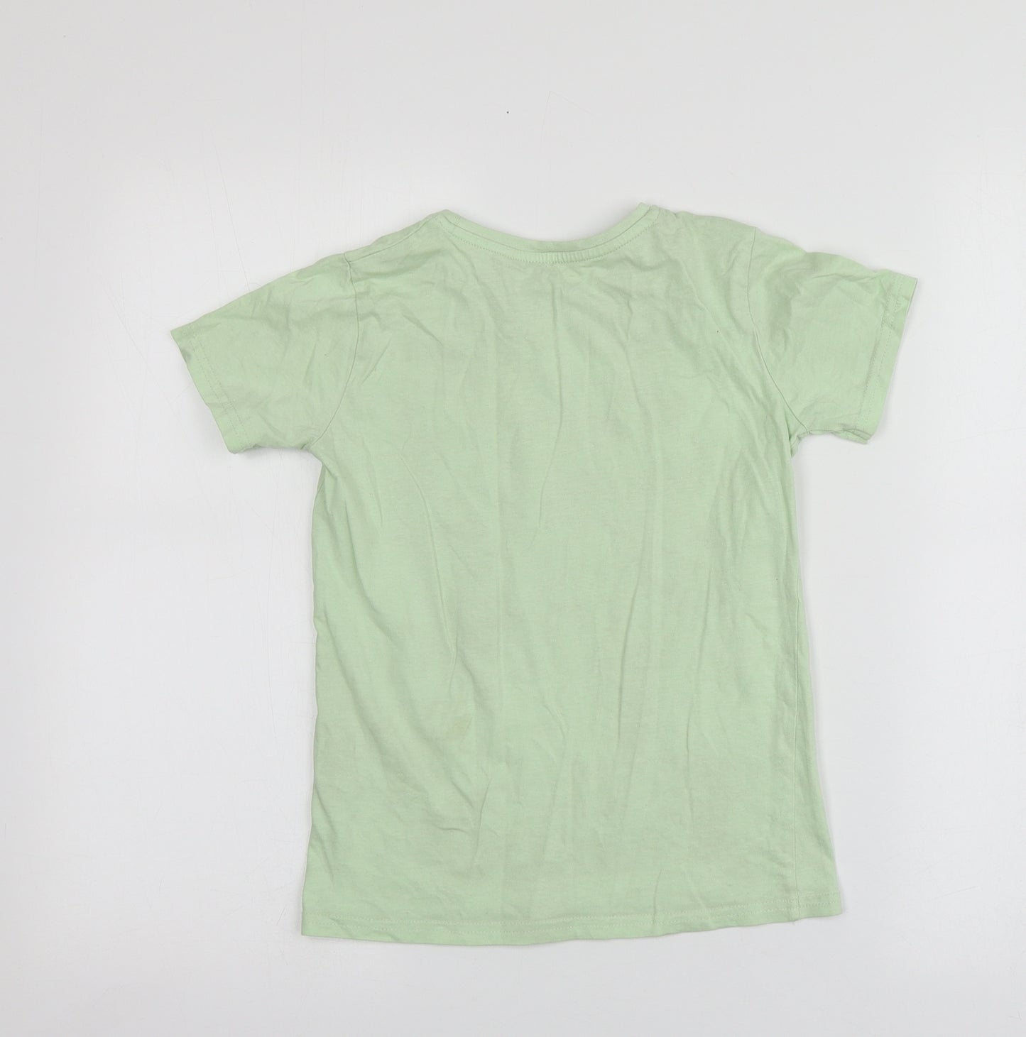 Dunnes Stores Boys Green Geometric Cotton Basic T-Shirt Size 7-8 Years Round Neck