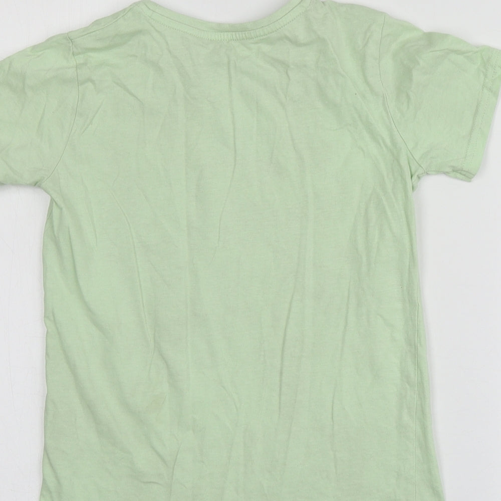 Dunnes Stores Boys Green Geometric Cotton Basic T-Shirt Size 7-8 Years Round Neck