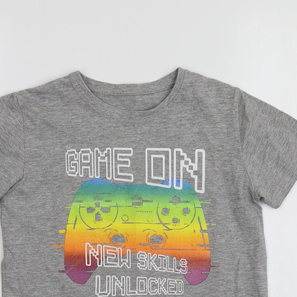 Dunnes Stores Boys Grey Geometric Cotton Basic T-Shirt Size 9-10 Years Round Neck