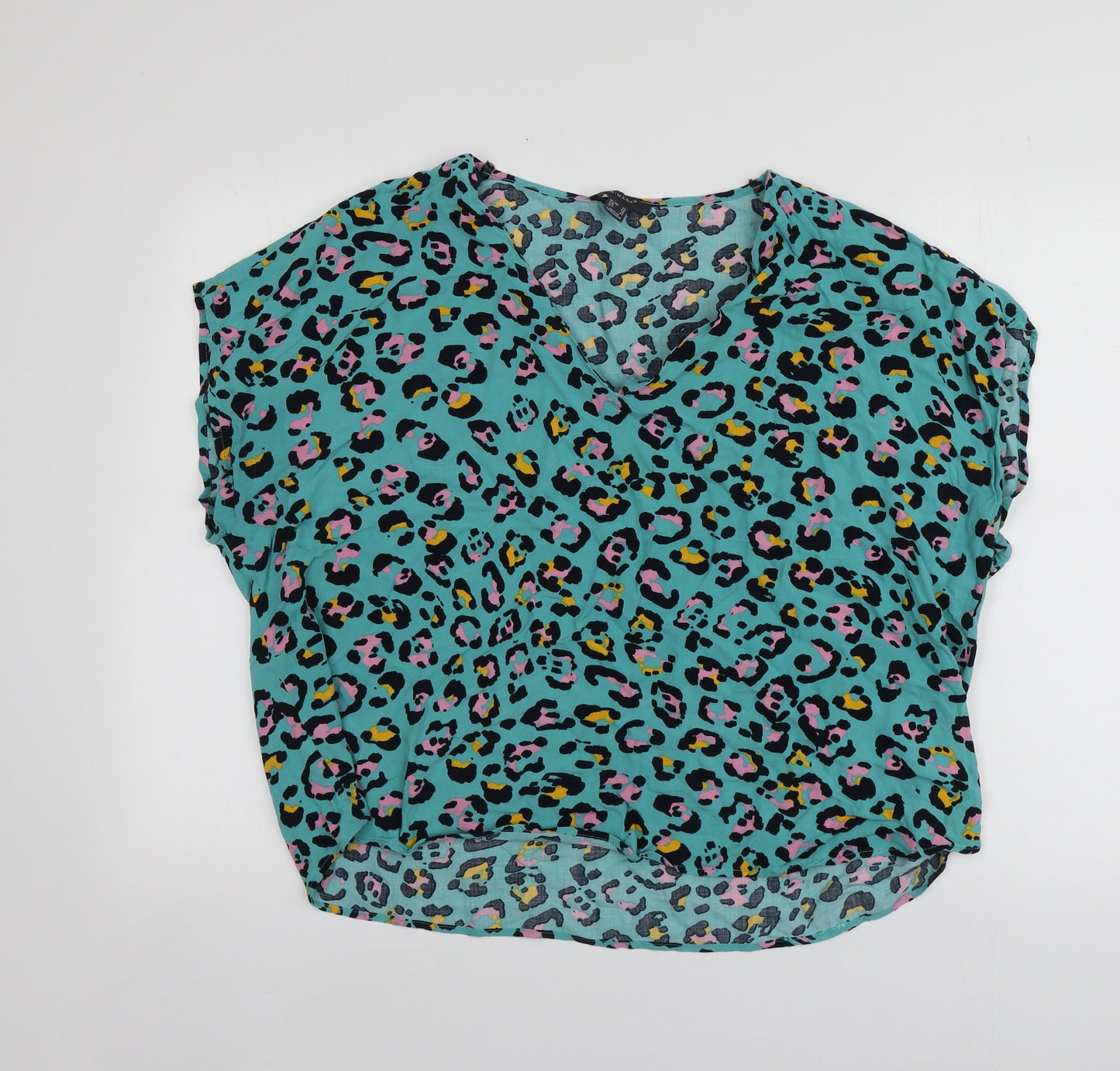 Primark Womens Blue Animal Print Viscose Basic Blouse Size 20 Round Neck