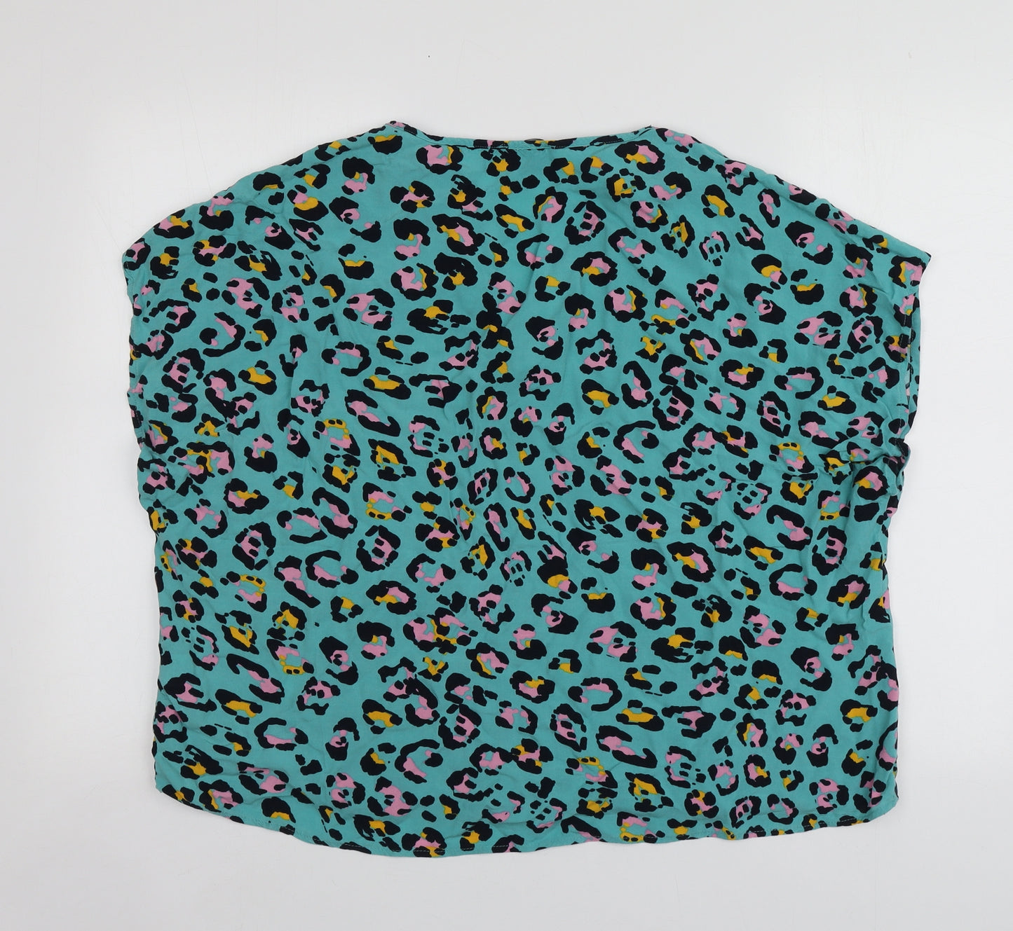 Primark Womens Blue Animal Print Viscose Basic Blouse Size 20 Round Neck