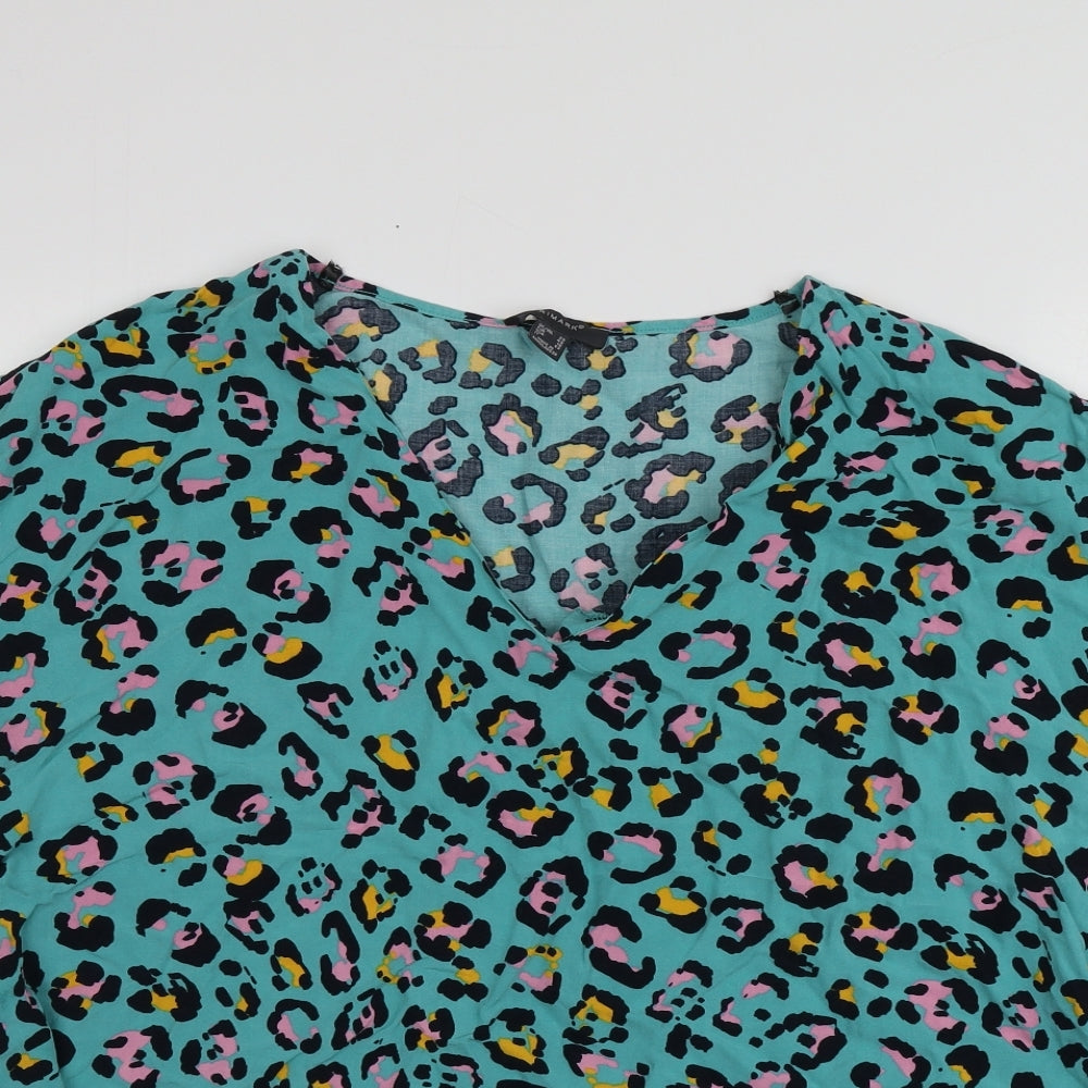 Primark Womens Blue Animal Print Viscose Basic Blouse Size 20 Round Neck