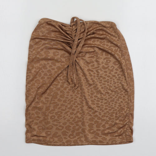 Boohoo Womens Beige Animal Print Polyester Basic T-Shirt Size 8 Off the Shoulder