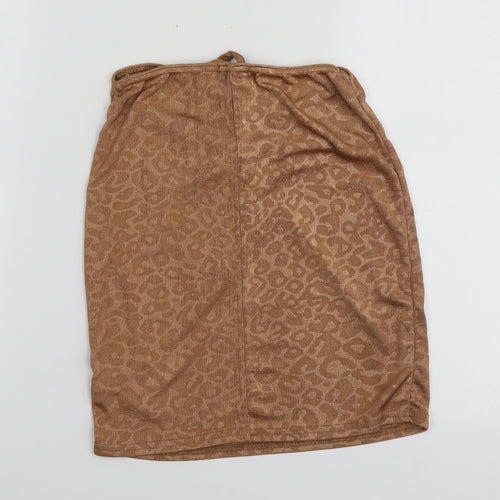 Boohoo Womens Beige Animal Print Polyester Basic T-Shirt Size 8 Off the Shoulder