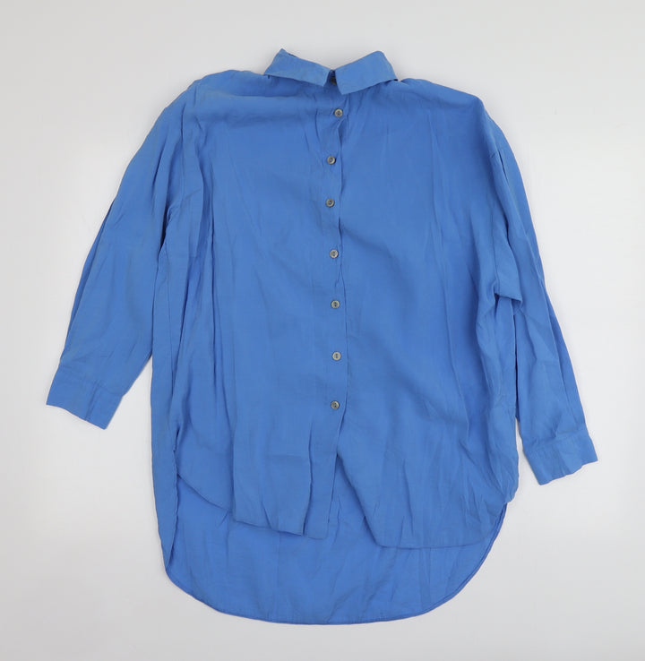 New Look Womens Blue  Modal Basic Button-Up Size 8 Collared