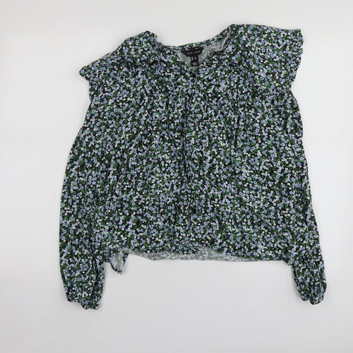 New Look Womens Multicoloured Floral Viscose Basic Button-Up Size 8 Round Neck