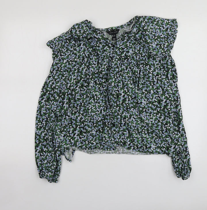 New Look Womens Multicoloured Floral Viscose Basic Button-Up Size 8 Round Neck