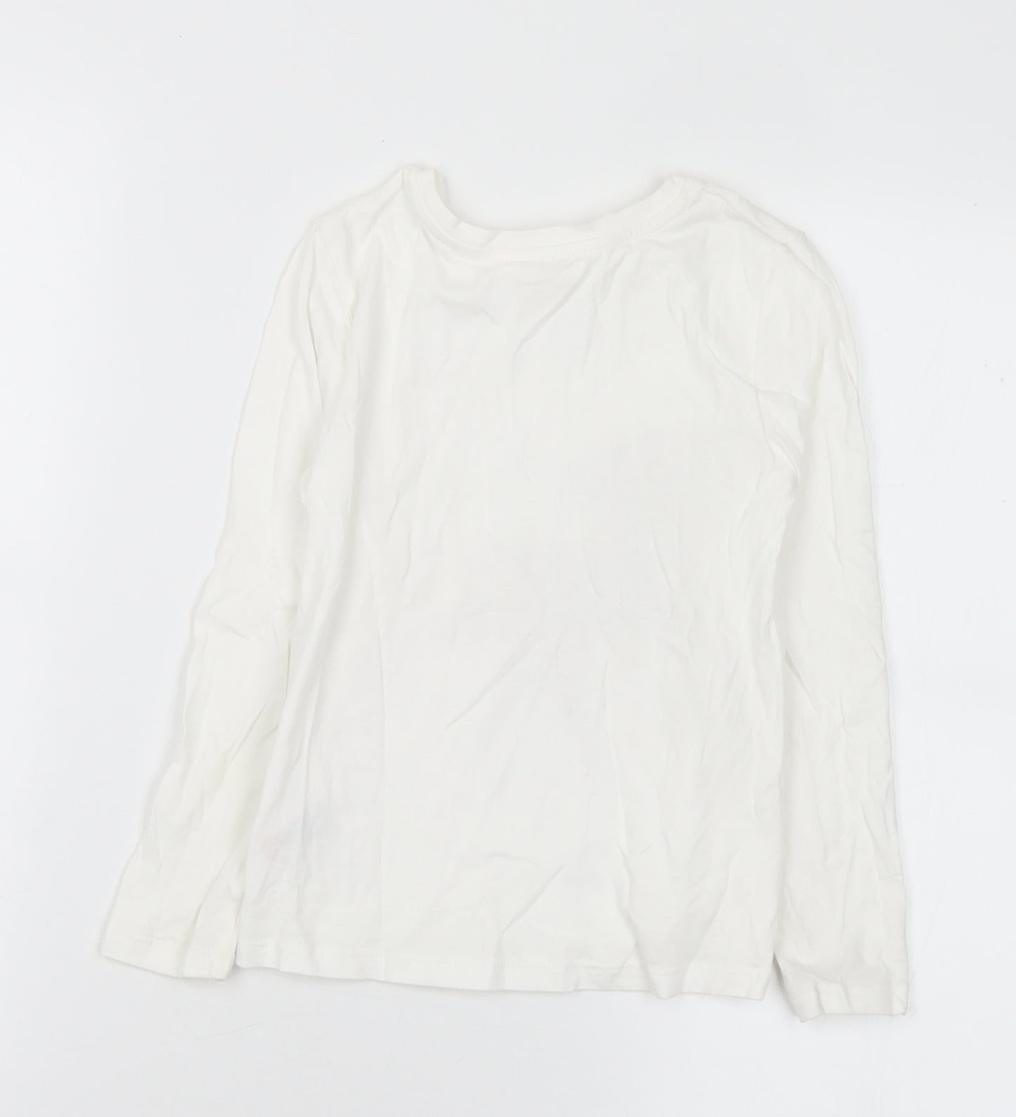 Dunnes Stores Girls White  Cotton Basic T-Shirt Size 5-6 Years Round Neck  - Unicorn