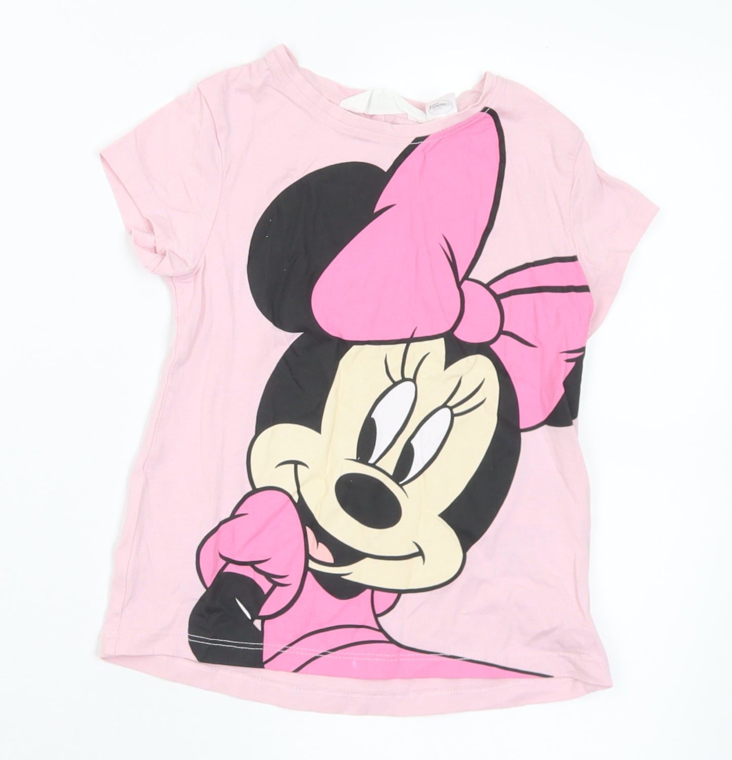 H&M Girls Pink  Cotton Basic T-Shirt Size 4-5 Years Crew Neck  - Minnie Mouse 4-6 Years