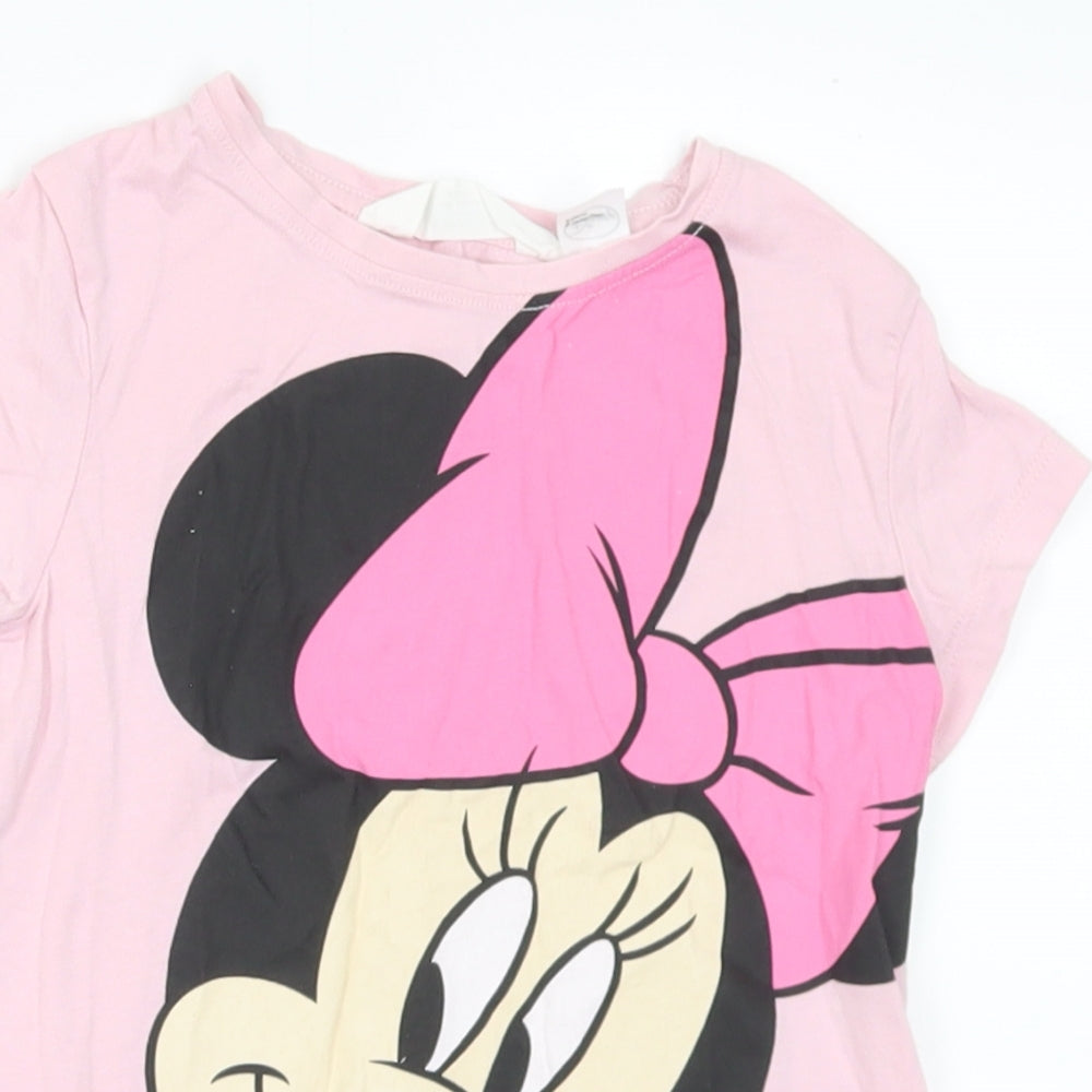 H&M Girls Pink  Cotton Basic T-Shirt Size 4-5 Years Crew Neck  - Minnie Mouse 4-6 Years