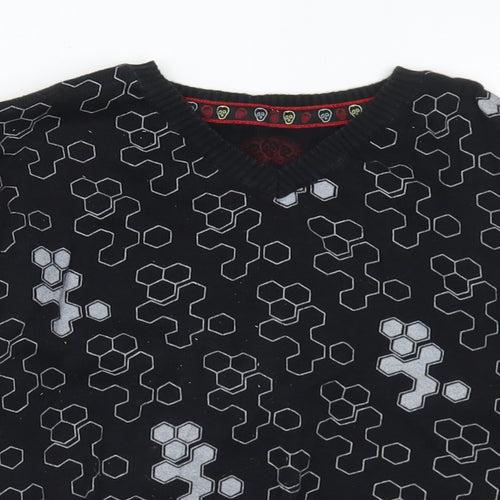 NEXT Boys Black V-Neck Geometric Cotton Pullover Jumper Size 5 Years