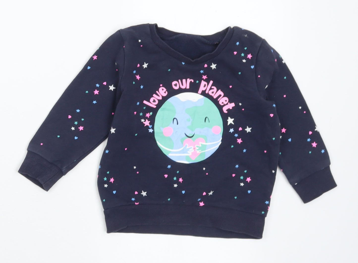 Dunnes Stores Girls Multicoloured Geometric Cotton Pullover Jumper Size 18-24 Months   - Love our planet