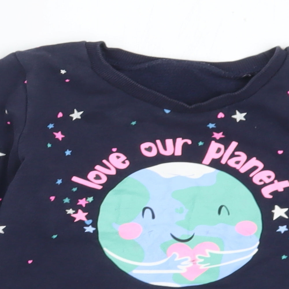 Dunnes Stores Girls Multicoloured Geometric Cotton Pullover Jumper Size 18-24 Months   - Love our planet