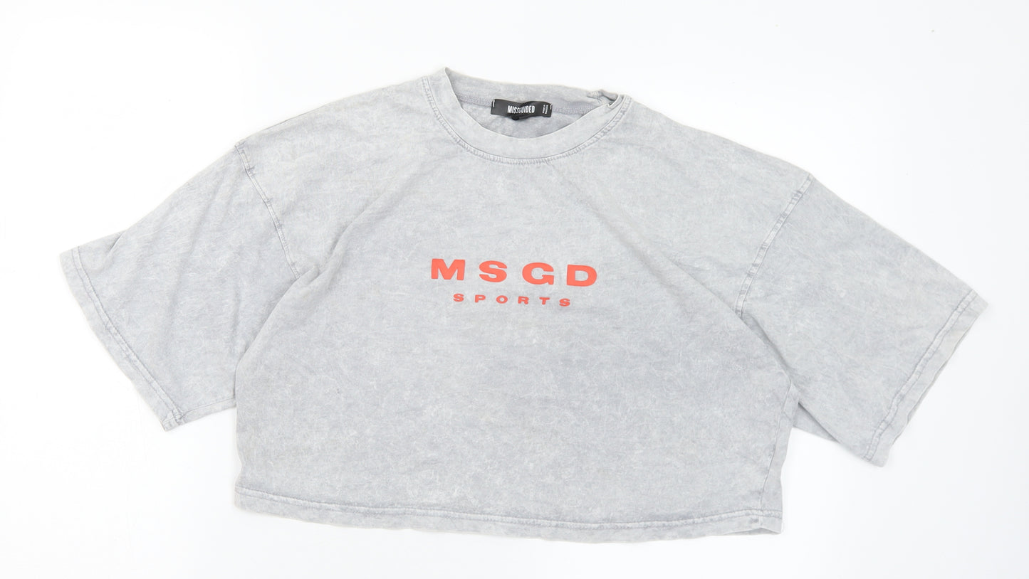 Missguided Womens Grey  Cotton Cropped T-Shirt Size 10 Crew Neck - Logo