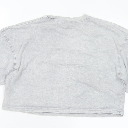 Missguided Womens Grey  Cotton Cropped T-Shirt Size 10 Crew Neck - Logo