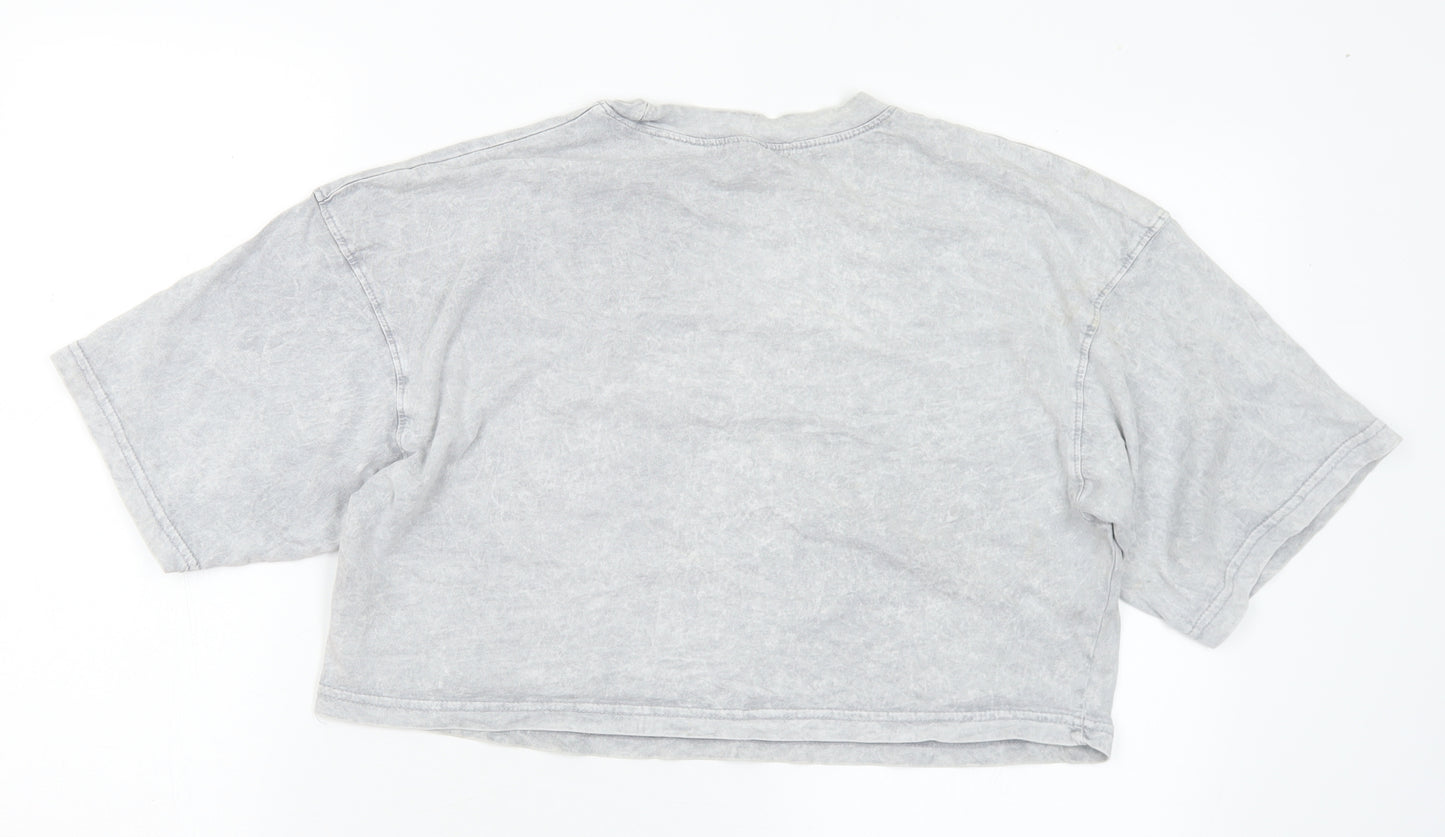 Missguided Womens Grey  Cotton Cropped T-Shirt Size 10 Crew Neck - Logo