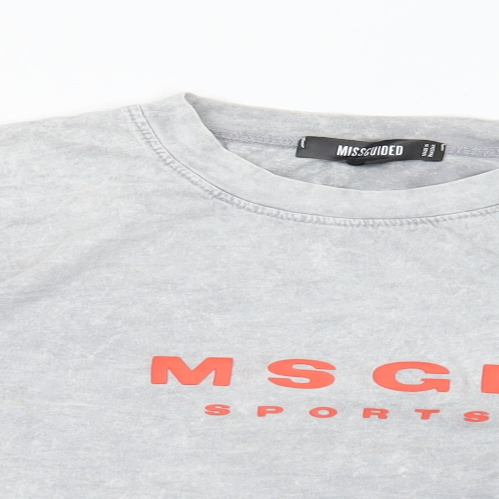 Missguided Womens Grey  Cotton Cropped T-Shirt Size 10 Crew Neck - Logo