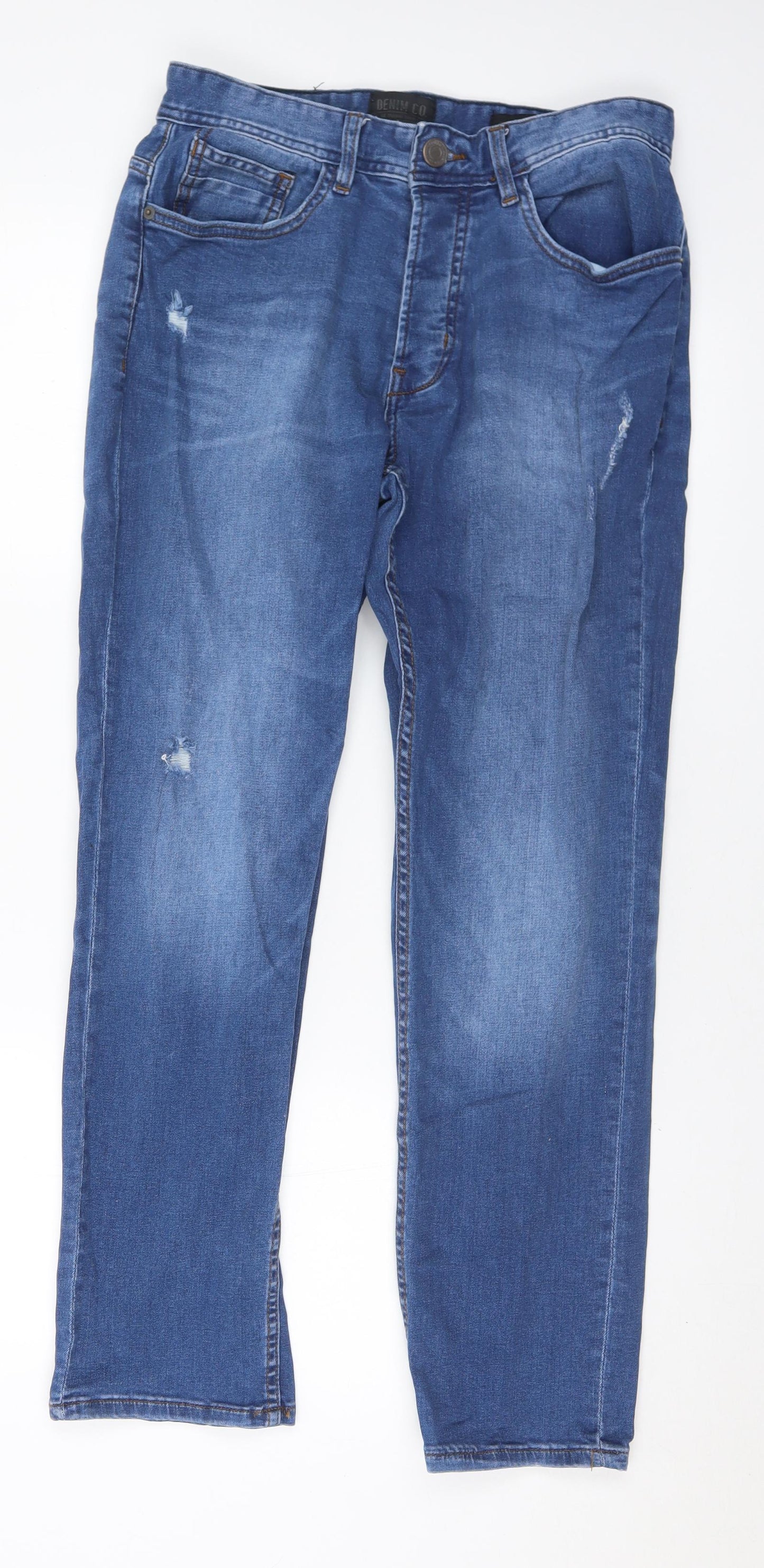Denim & Co. Mens Blue  Cotton Straight Jeans Size 32 in L30 in Regular Button