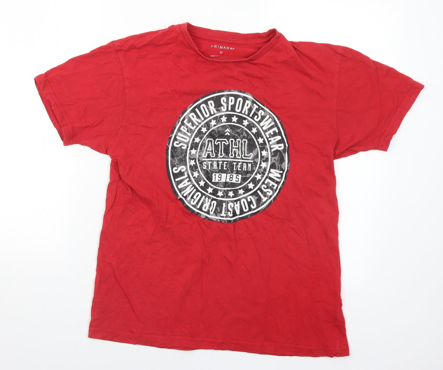 Primark Mens Red  Cotton  T-Shirt Size M Crew Neck  - Sportswear