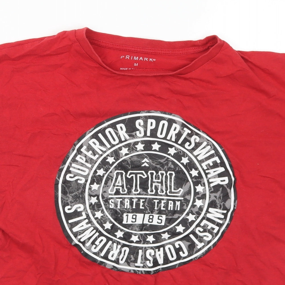 Primark Mens Red  Cotton  T-Shirt Size M Crew Neck  - Sportswear