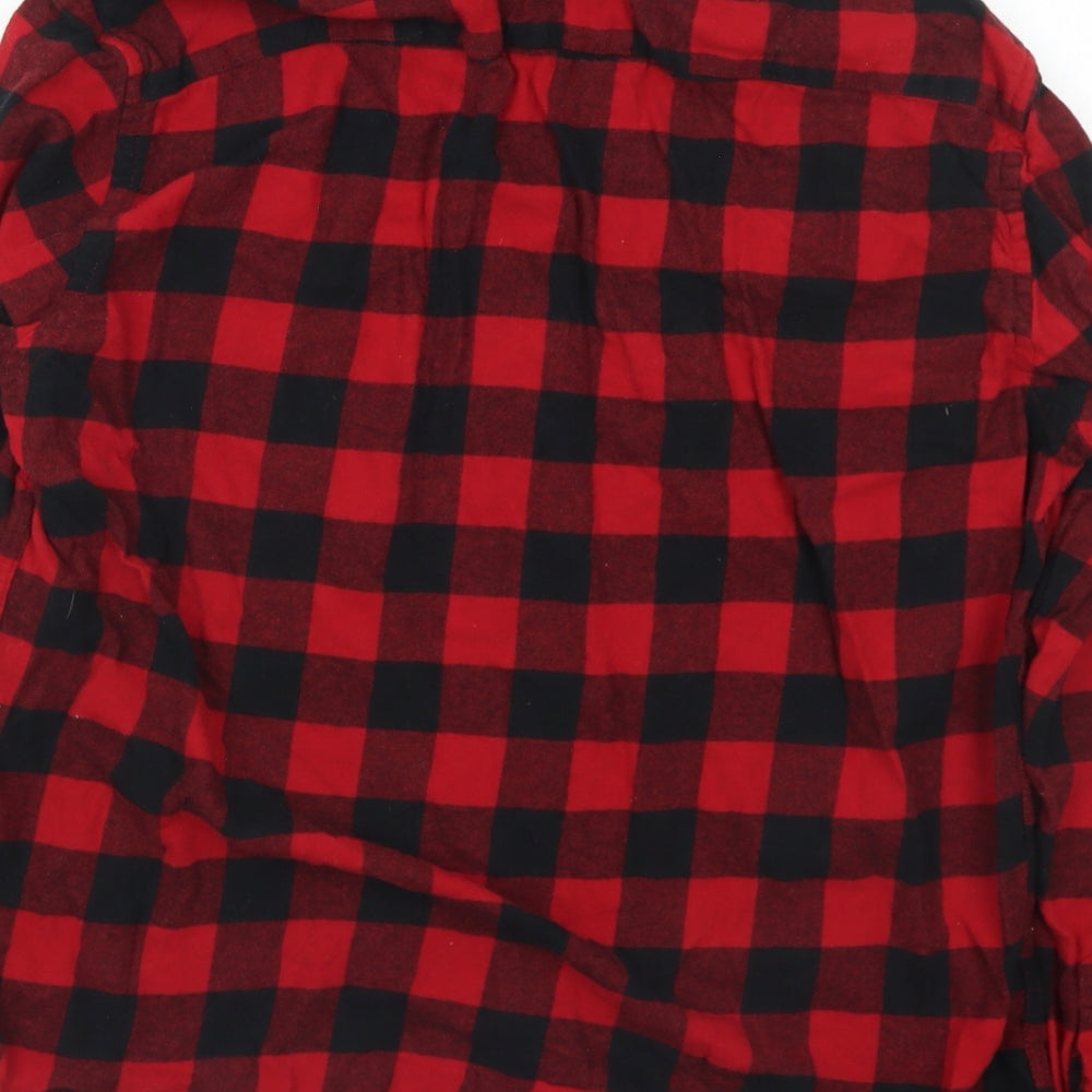 Primark Mens Red Plaid Cotton  Button-Up Size L Collared Button