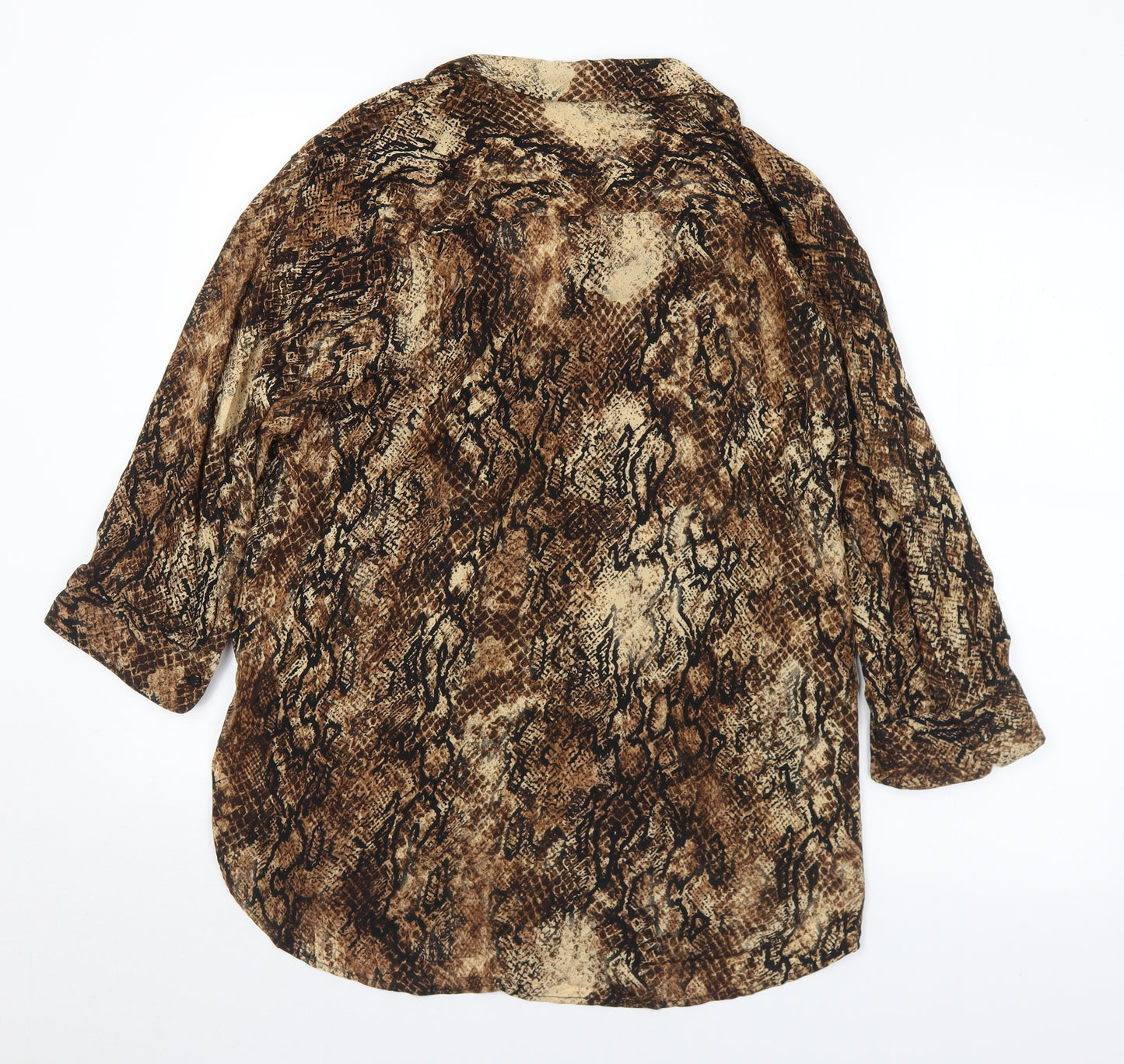 River Island Womens Brown Animal Print Viscose Basic Blouse Size 16 Collared