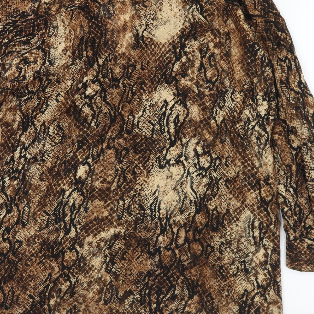 River Island Womens Brown Animal Print Viscose Basic Blouse Size 16 Collared