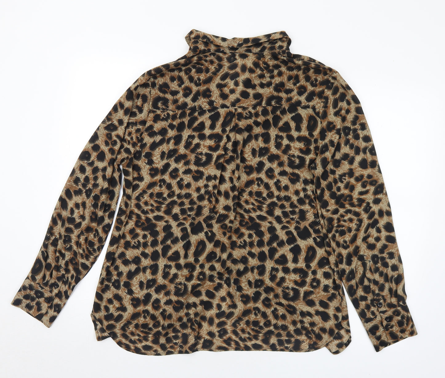 Warehouse Womens Brown Animal Print Polyester Basic Blouse Size 14 Collared