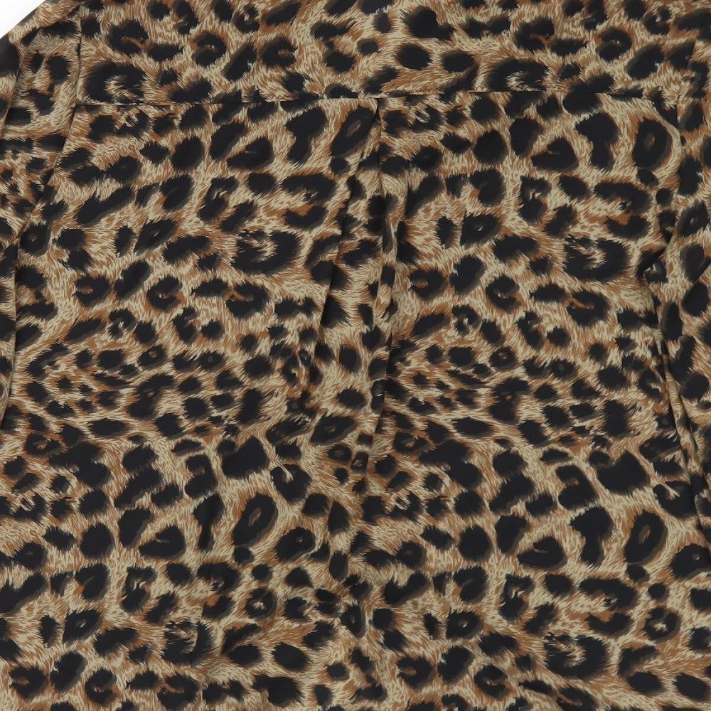 Warehouse Womens Brown Animal Print Polyester Basic Blouse Size 14 Collared