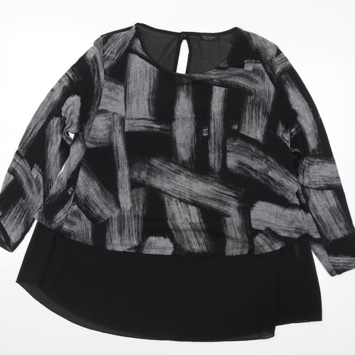 Luca Vanucci Womens Black Round Neck Geometric Polyester Tunic Jumper Size M   - M/L