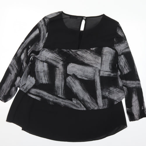 Luca Vanucci Womens Black Round Neck Geometric Polyester Tunic Jumper Size M   - M/L