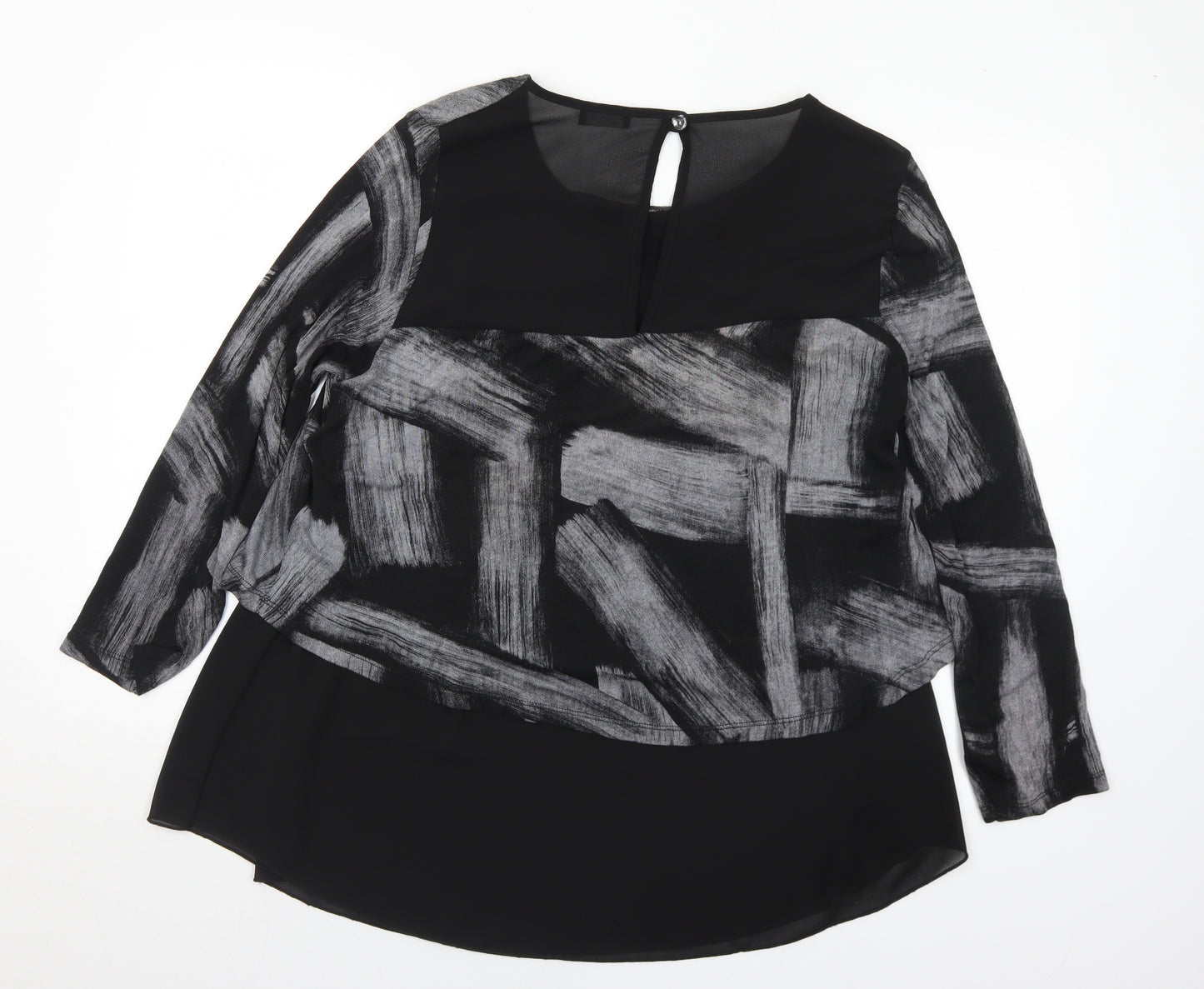 Luca Vanucci Womens Black Round Neck Geometric Polyester Tunic Jumper Size M   - M/L
