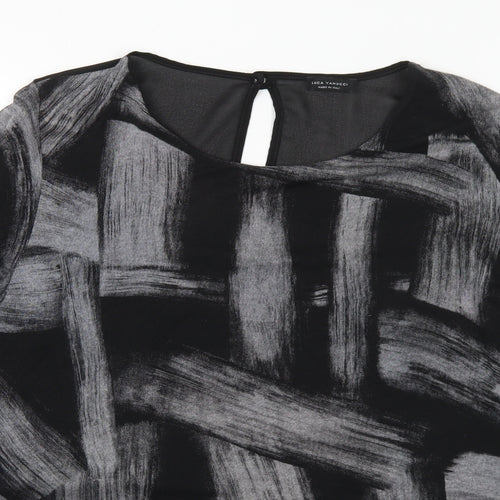 Luca Vanucci Womens Black Round Neck Geometric Polyester Tunic Jumper Size M   - M/L