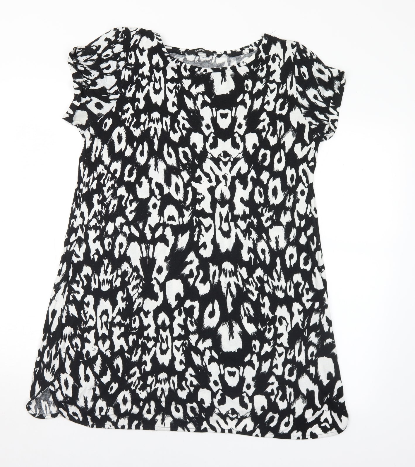 George Womens Black Geometric Viscose Tunic T-Shirt Size 18 Round Neck