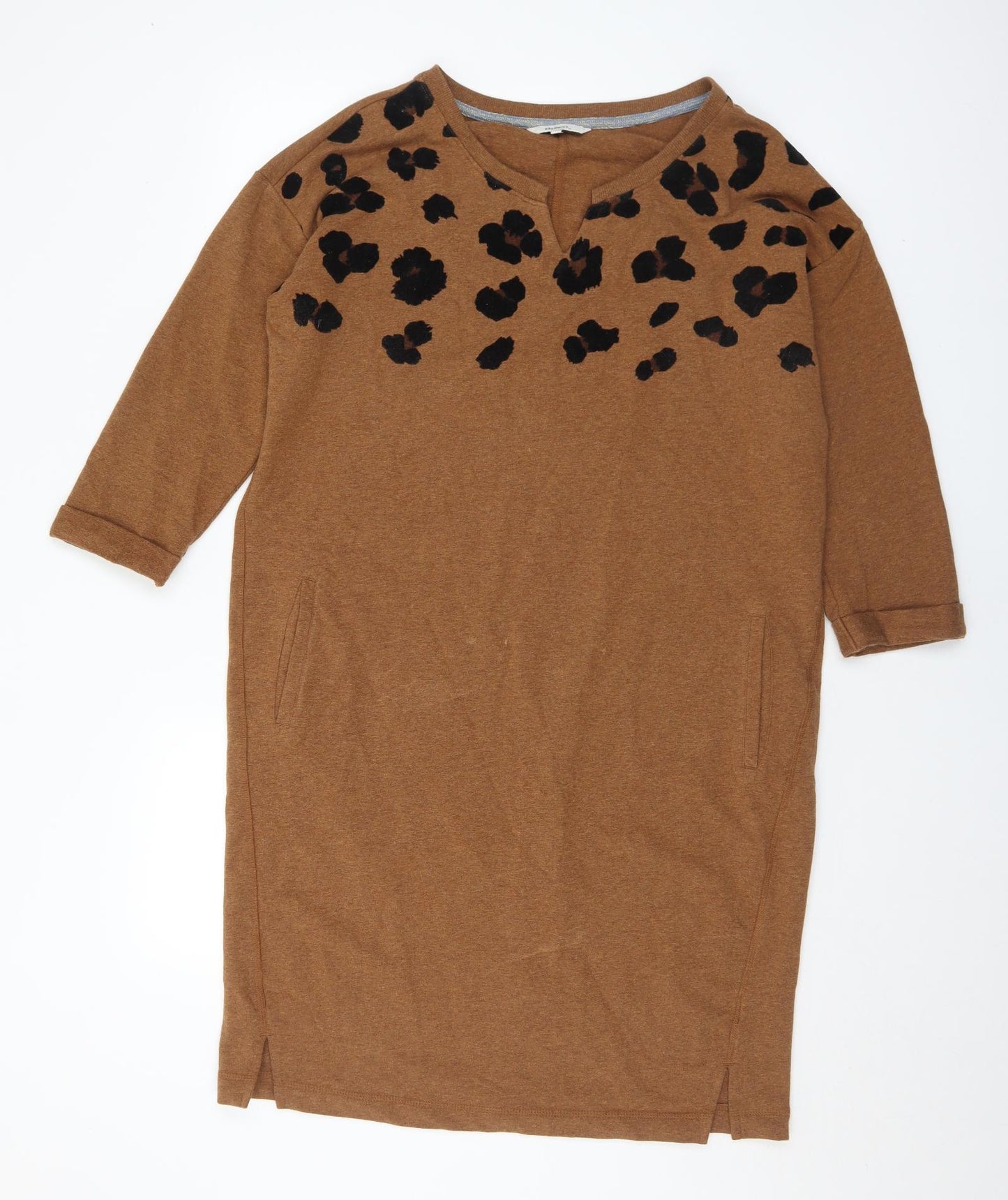 Sandwich Womens Brown Geometric Cotton Jumper Dress  Size L  V-Neck