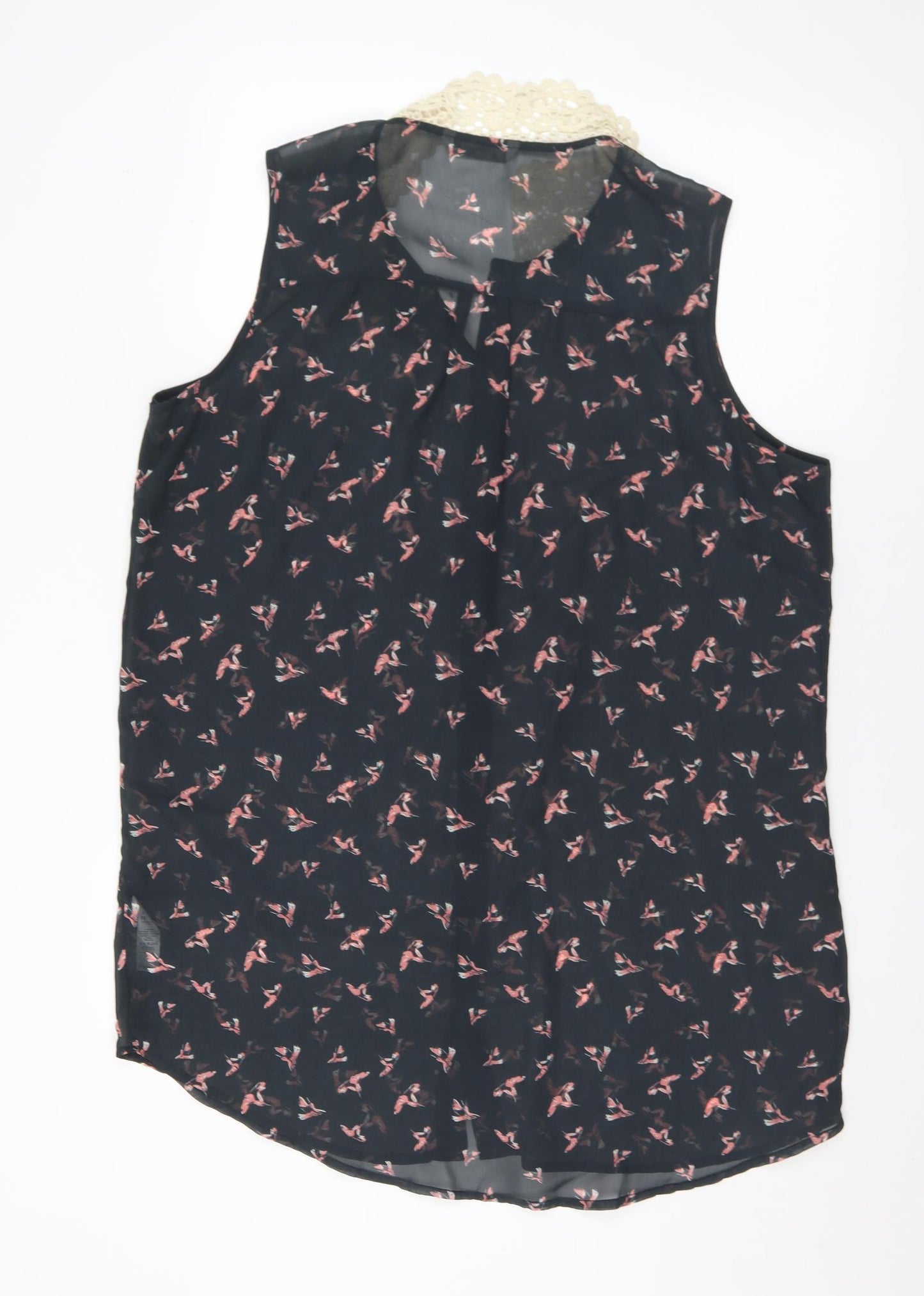 George Womens Black Geometric Polyester Tunic Blouse Size 18 Collared - Birds